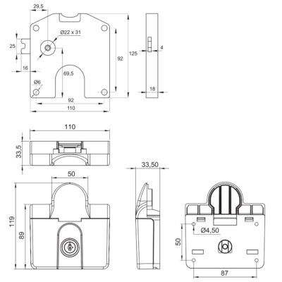 Portamonete con contenitore per monete da 1 euro, 14.60.250-0, by SISO, versione: mancino. Disegno tecnico