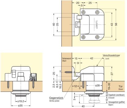 Hochwertiger Druckknopf-Verschluss mit Grifffunktion, aus Messing, Oberfläche: goldfarbig, glänzend poliert, Ausführung: rund, TLP-G und TLP-LBM(W). Massiver Druckknopf für Wohnwagen, Yacht und viel mehr, von Sugatsune / LAMP® (Japan) – Bild 3