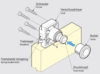 Hochwertiger Druckknopf-Verschluss mit Grifffunktion, aus Messing, Oberfläche: goldfarbig, satiniert matt, Ausführung: rund, TLP-SG und TLP-LBM(W). Massiver Druckknopf für Wohnwagen, Yacht und viel mehr, von Sugatsune / LAMP® (Japan) – Bild 7