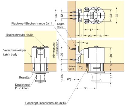 Hochwertiger Druckknopf-Verschluss mit Grifffunktion, aus Zinklegierung (ZDC), Oberfläche: goldfarbig, glänzend poliert, Ausführung: quadratisch, DPL-SQ-G. Massiver Druckknopf für Wohnmobil, Boot und viel mehr, von Sugatsune / LAMP® (Japan) – Bild 4