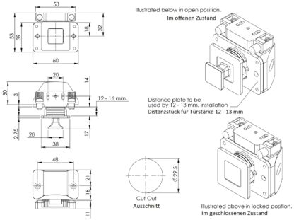 Hochwertiger Druckknopf-Verschluss mit Soft-Close und Grifffunktion, aus Zamak, Oberfläche: vernickelt, Ausführung: quadratisch, 14.03.065-0. Massiver Druckknopf für Wohnwagen, Yacht, Privatflugzeug und viel mehr, von SISO Denmark – Bild 6