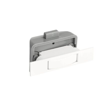 Hochwertiger Druckknopf-Verschluss mit Soft-Close und Grifffunktion, aus Zamak, Oberfläche: weiß, Ausführung: rechteckig, 14.03.045-0. Massiver Druckknopf für Wohnwagen, Yacht und viel mehr, von SISO Denmark