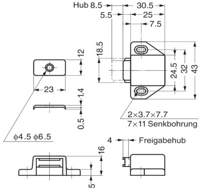 2 Stück kompakter Magnet-Druckschnäpper, inkl. Gegenplatte, Oberfläche: braun, 25 mm (63/64″), ML-30SBR. Platzsparender Push-to-open Türöffner für Möbeltüren, Schranktüren und vieles mehr, von Sugatsune / LAMP® (Japan) – Bild 2