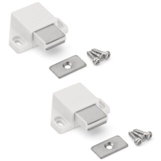 2 Stück kompakter Magnet-Druckschnäpper, inkl. Gegenplatte, Oberfläche: weiß, 25 mm (63/64″), ML-30SW. Platzsparender Push-to-open Türöffner für Möbeltüren, Schranktüren und vieles mehr, von Sugatsune / LAMP® (Japan)
