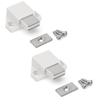 2 Stück kompakter Magnet-Druckschnäpper, inkl. Gegenplatte, Oberfläche: weiß, 25 mm (63/64″), ML-30SW. Platzsparender Push-to-open Türöffner für Möbeltüren, Schranktüren und vieles mehr, von Sugatsune / LAMP® (Japan)