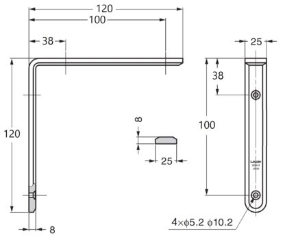 2 Stück korrosionsbeständiger robuster Montagewinkel, aus massivem rostfreiem Edelstahl, Tragkraft: 46 kg, Oberfläche: satiniert matt, 120 mm (4,8″), XL-SA01-120S. Regalwinkel für Regalboden und viel mehr, von Sugatsune / LAMP® (Japan) – Bild 2