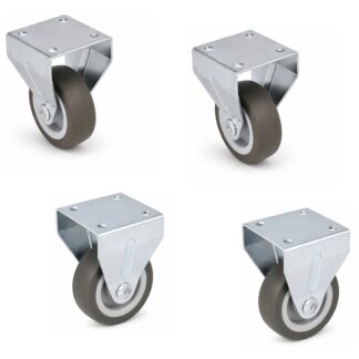 4 Stück robuste Möbelrolle, Tragkraft: 120 kg (265 lbs), ⌀50 mm (1-31/32″), 08.12.150-1. Weiche Bockrolle für Möbel, Schränke, Rollcontainer, Regale, Beistelltische und vieles mehr, von SISO Denmark