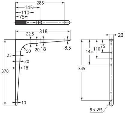 2 Stück hochwertiger rostfreier Schwerlastmontagewinkel, aus massivem rostfreiem Edelstahl, Tragkraft: 130 kg (287 lbs), 378 mm (14,9″), BT-380. Schwerlastregalwinkel für Außenbereich, Schwimmbad und viel mehr, von Sugatsune / LAMP® (Japan) – Bild 2