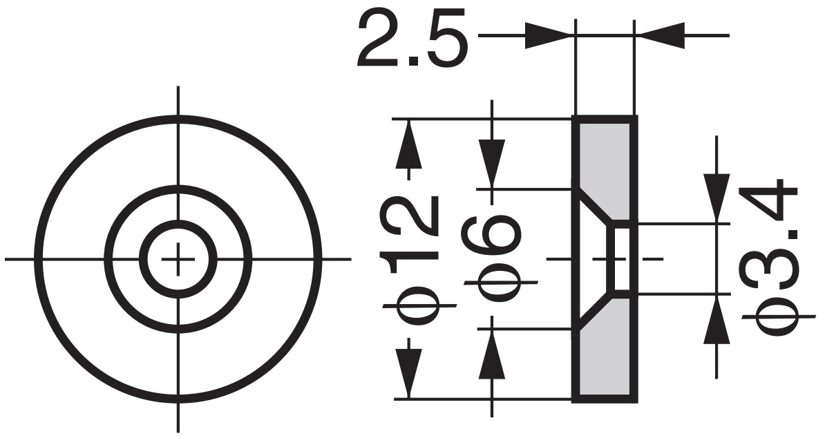 Runde Magnet-Gegenplatte, W4, Durchmesser: ⌀12 mm, von Sugatsune, Zinkchromat. Technische Zeichnung