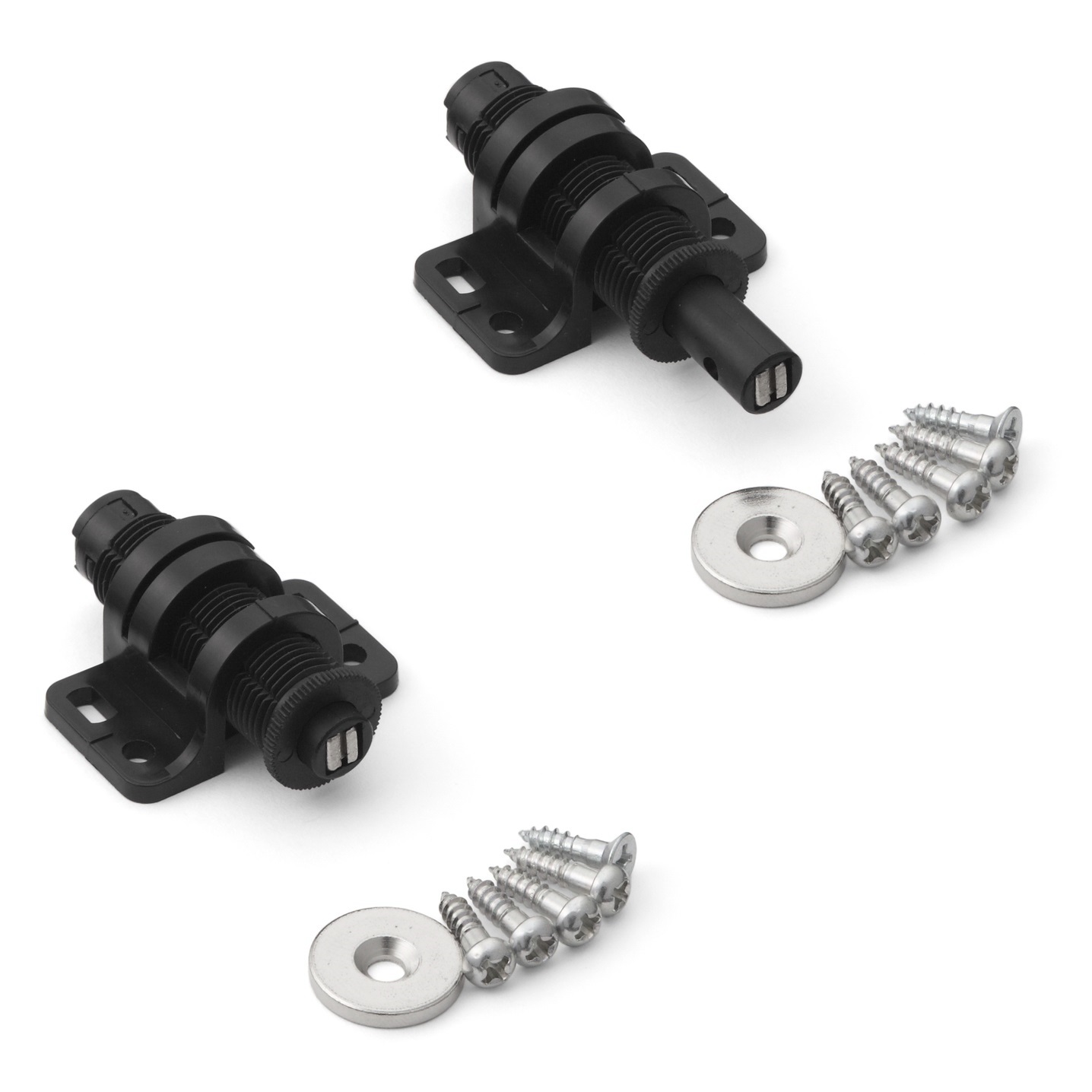 2 Stück runder Magnet-Druckschnäpper mit Verstellmöglichkeit, inkl. Gegenplatte, Oberfläche: schwarz, MC-25BL. Push-to-open Türöffner für Möbeltüren, Schranktüren und vieles mehr, von Sugatsune / LAMP® (Japan)
