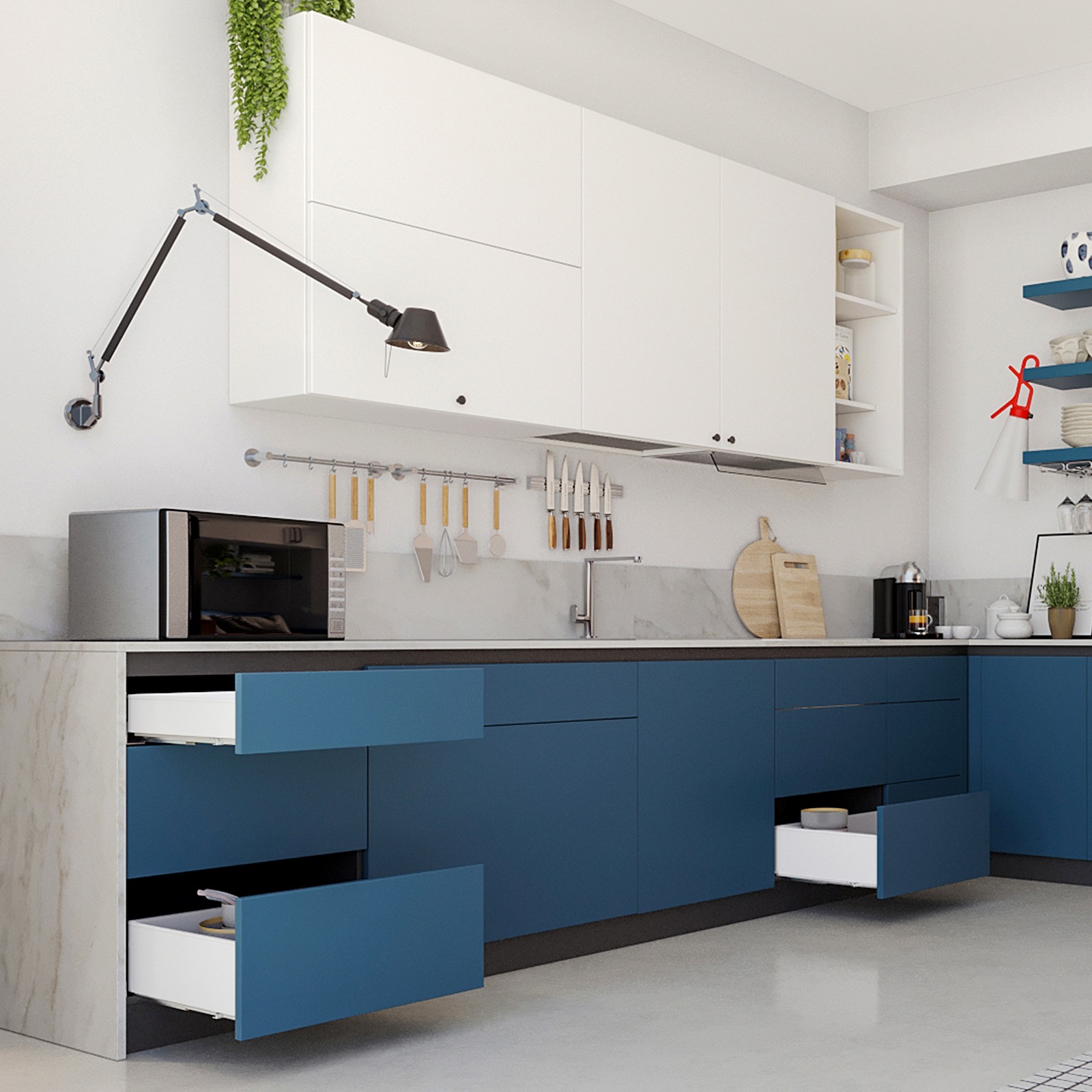 Schubkasten Set, mit extra dünnen Zargen, Höhe: 88 mm (3-15/32″), Oberfläche: weiß, 440 mm (17-21/64″), Ausführung: Teilauszug mit Push-to-open, 3275312. Schubladenset für Küchenmöbel und vieles mehr, von EMUCA – Bild 9