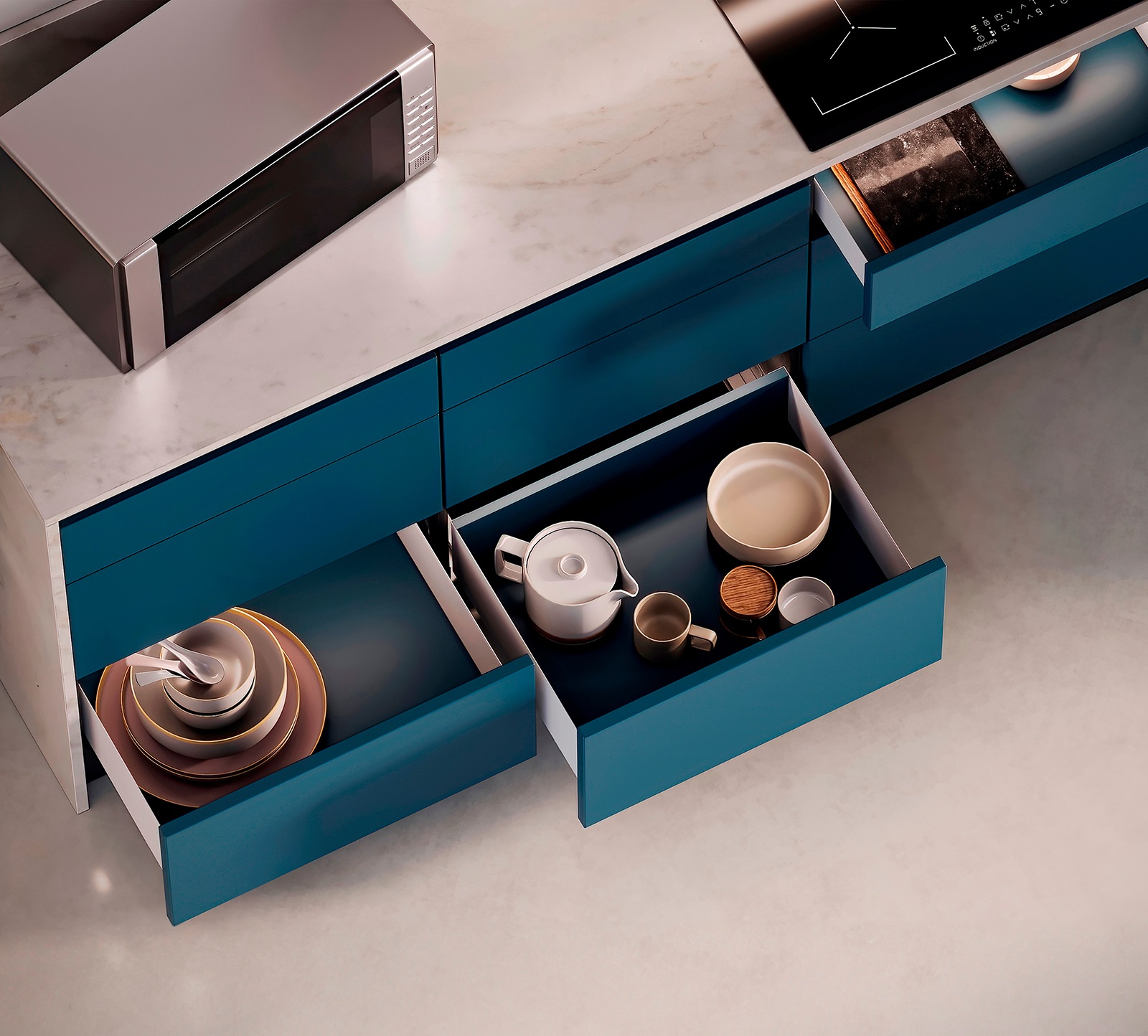 Schubkasten Set, mit extra dünnen Zargen, Höhe: 88 mm (3-15/32″), Oberfläche: weiß, 440 mm (17-21/64″), Ausführung: Teilauszug mit Push-to-open, 3275312. Schubladenset für Küchenmöbel und vieles mehr, von EMUCA – Bild 2