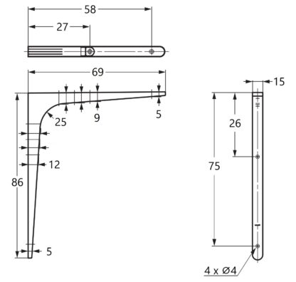 2 Stück hochwertiger Schwerlastmontagewinkel, Tragkraft: 30 kg (67 lbs), Oberfläche: Umbra, 86 mm (3,4″), BTK-85UM. Schwerlastregalwinkel für Tablar, Trennwand, Regal, Fachboden, Eckverbindung und viel mehr, von Sugatsune / LAMP® (Japan) – Bild 2