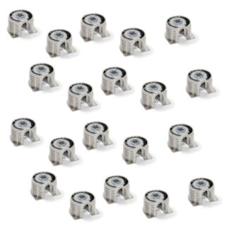 20 Stück stabile Exzenterverbindung ⌀20 mm mit Flansch und Krallenaußenmantel für Plattenstärke 16 mm (5/8″), aus Zamak, 8470907. Robuster Exzenterverbinder für Möbelverbindung und viel mehr, von EMUCA